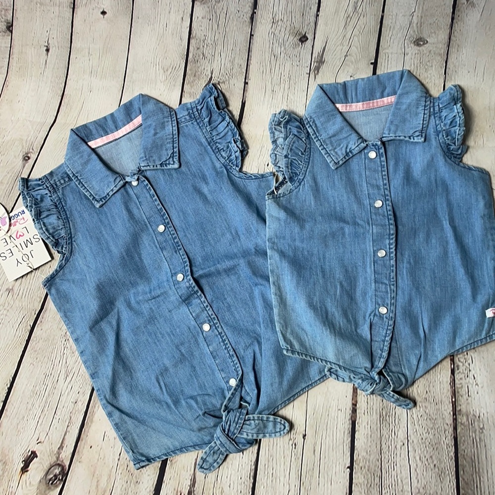 Ruffle Butts denim ruffle sleeveless button up